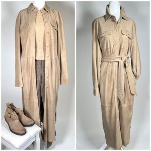 LAUREN RALPH LAUREN genuine goat suede belted shirt dress trench coat dress 10